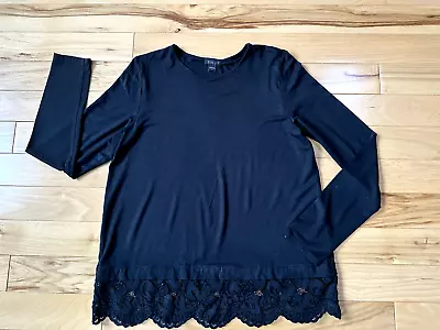 J JILL Black Wearever Collection Pullover Long Sleeve Top Lace Bottom Sz Small • $6.99