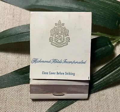 Richmond Hotels Inc Hotel History Salvaged Matchbook Cover Virginia ~ • $5