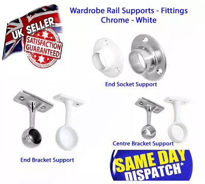 £2.75 • Buy Chrome White Wardrobe Rail Fittings, Supports End Sockets, Brackets 19mm & 25mm