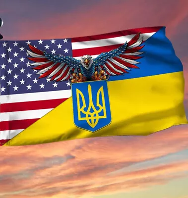 American Ukrainian Trident Flag Ukrainian Flag Slava Ukraini • $34.99