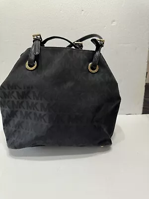 Michael Kors Jet Set Grab Bag Black Monogram Logo Signature Canvas Purse • $24.99