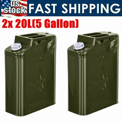 SET OF 2 J-erry Can 20L Liter (5 Gallon) Backup Steel Tank Fuel Gasoline Green • $98.93