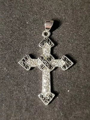 Cross Black Onyx White Topaz Silver Pendant Jewelry 1654 • $18