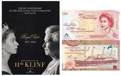 Malaysia Test Note Inaugural Visit QUEEN QEII Ryl Yacht 1972-2022 50th W/Book NR • $34