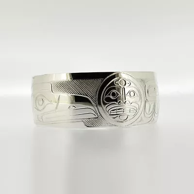 New Sterling Bracelet Hand-Engraved 1 Inch Wide Northwest Native Cuff • $340