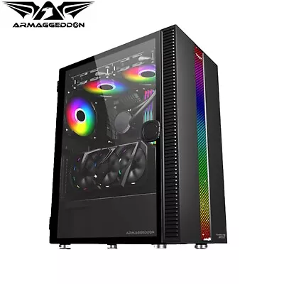 Gaming PC Case Armaggeddon TESSARAXX Apex 7 RGB Strip Tempered Glass ATX Black • $95.95