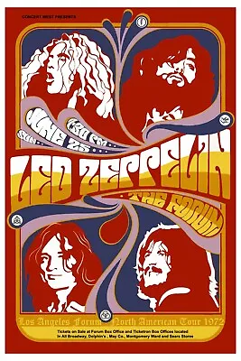$12 • Buy  Led Zeppelin At The Forum In Ingelwood Ca. Concert Poster 1972   12x18
