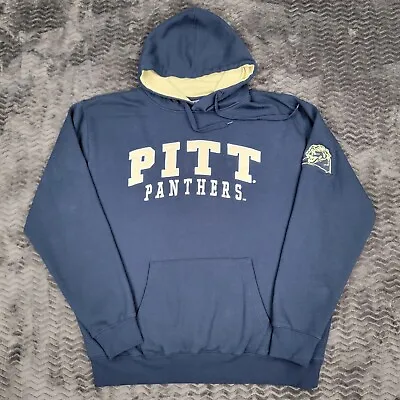 Vintage Pitt Panthers Hoodie Sweatshirt Mens XL Blue Kangaroo Pocket Spell Out • $27.22