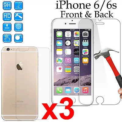 3 Tempered Glass 9H Screen Protector For Apple IPhone 6 6s Front And Soft Back • $10.99