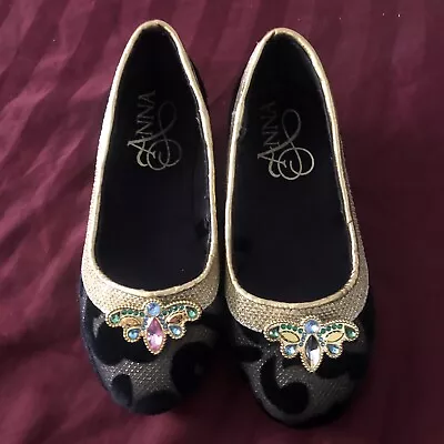 Disney Store Princess Anna Frozen Costume Shoes Black Gold Sz 11/12 US Dress Up • $13.87