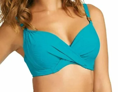 Fantasie Bikini Top Montreal Size 32E Ocean Blue Underwired Twist Full Cup 5431 • £17.89