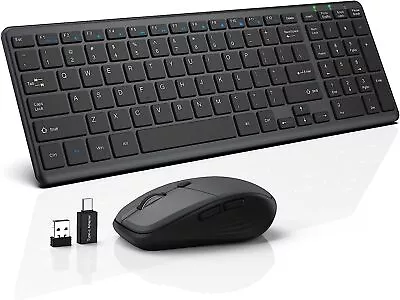 Wireless Keyboard And Mouse Combo 2.4GHz Slim Full Size Quiet For PC Windows • $19.95