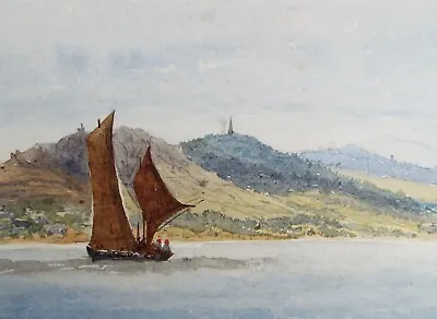 Original Watercolour 'Sailing Barges Off The Coast'  C1880  Unknown Artist • £33