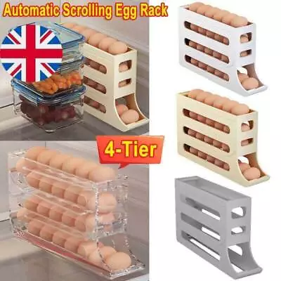 Rolldown Refrigerator Egg Dispenser Auto Rolling Egg Holder 4 Tier Storage Rack • £7.95