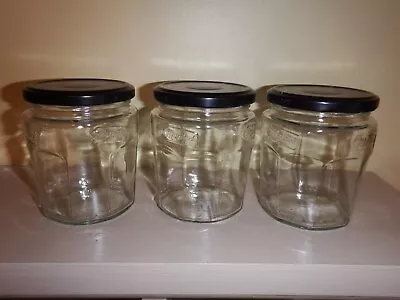 3 X Empty Used 10 Cm Glass Jars With Lids 450g Crafts Jam Making Candle Holders • £1.75