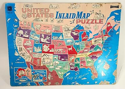 United States Inlaid Map Puzzle 1970 By Saalfield Vintage  • $9