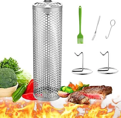 Rolling Grill Baskets Set: 1 Pcs Stainless Steel Mesh For Outdoor BBQ Portable  • $21.99