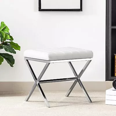 Modern Vanity Stool Faux Leather Ottoman Bench Square Footstools For Living Room • $59.99