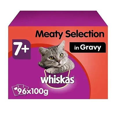 £35.50 • Buy 96 X 100g Whiskas 7+ Senior Wet Cat Food Pouches Mixed Meaty In Gravy