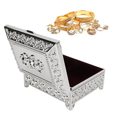 Metal Jewelry Box Trinket Box Rose Pattern Embossed For Necklaces Bracelets For • £28.62