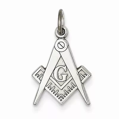 14k White Gold Mason Freemason Masonic Pendant Charm -  0.8 Inch Length • $133.13