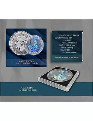 BRITANNIA Holographic Edition 1 Oz Silver Coin 2 Pounds United Kingdom 2023 • $129.99