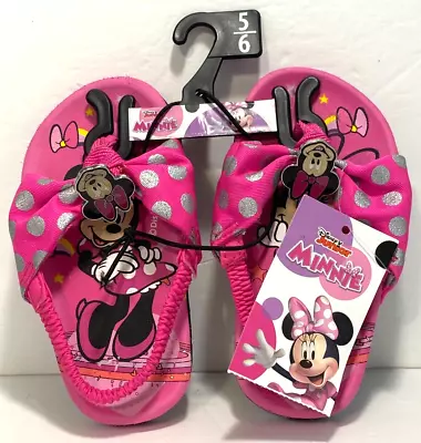 Bnwt Girls 5-6 Minnie Mouse Elastic Back Flip Flop Sandal Shoes • $9.99