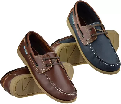 Mens Leather Boat Deck Walking Moccasin Casual Lace Up Driving Shoes Loafer Size • £22.95