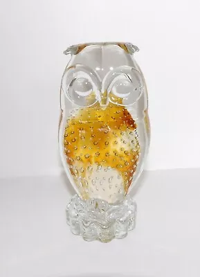 Beautiful Murano Style Art Glass Owl Amber Controlled Bubble 6  Sculpture • $48.99