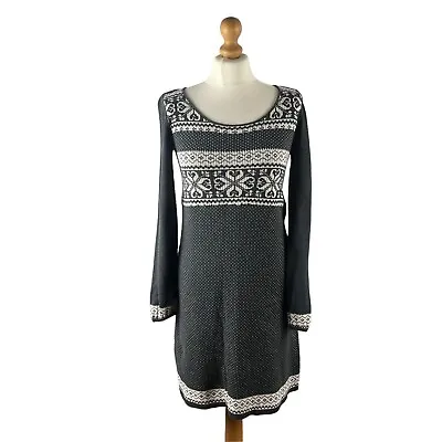 Fat Face Fair Isle Nordic Chunky Knit Longline Jumper Tunic Dress UK 10 Grey • £19.95