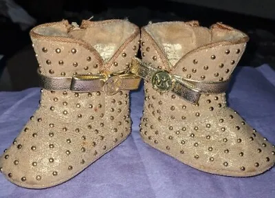 Sz 1 Michael Kors Baby Grace Tiff Gold Fur Stud Boots *454 • $10