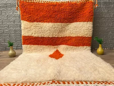 Vintage Moroccan Beni Ourain Rug Berber White Orange Rug Handmade Wool Boho Rug • $329