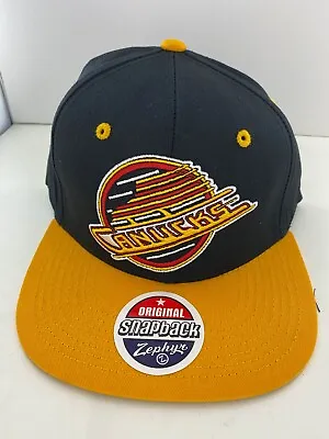 Vancouver Canucks NHL Adjustable Hockey Hat Black And Yellow Zephyr Snapback • $9.99