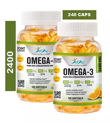 Omega 3 Fish Oil Capsules 3x Strength 2400mg EPA & DHA Highest Potency • $17.35