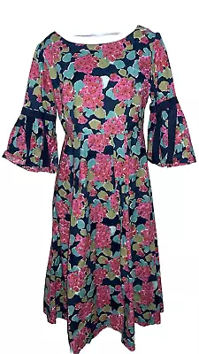 Roller Rabbit Womens 3/4 Sleeve Hydrangea Print Floral Cotton Dress Sz S • £37.59