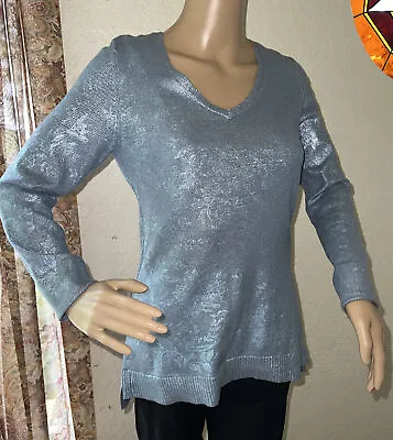 Chico’s Printed Foil Piper Pullover Size 00 (small) Blue Long Sleeves • $7