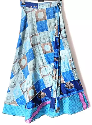 Vintage Sari Hippie Skirt Moulticolor Boho Magic Wrap Double Layer Skirt • $38.95