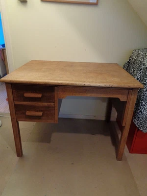 £249 • Buy Vintage 1950s Mid Century Oak Teacher’s Desk With 2 Drawers