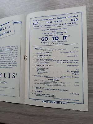 Variety Theatre Programme 1940reading Palacego To It • £8