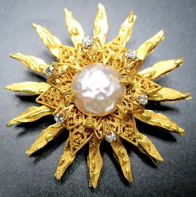 MIRIAM HASKELL Rhinestone Faux Pearl Star Burst Vintage Pin Brooch • $129.99
