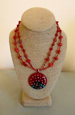 Vintage Artisan Murano Millefiori Disc Pendant Bead 2-Strand Necklace • $34.99