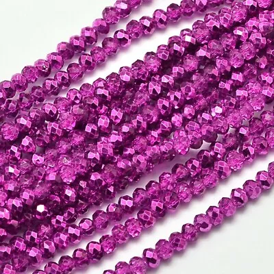 50 Rondelle Beads Glass Crystal Faceted 4x3mm Jewelry Supplies Metallic Purple • $3.74