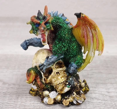 $11.99 • Buy Small Miniature Glittery DRAGON Figurine Skull Coins Polyresin