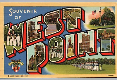 West Point NY Postcard Large Letter Linen Military Teich Vintage New York • $5.50