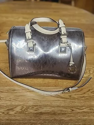 Michael Kors Grayson Metallic  Nickle Logo Satchel Handbag New Without Tags  • $190