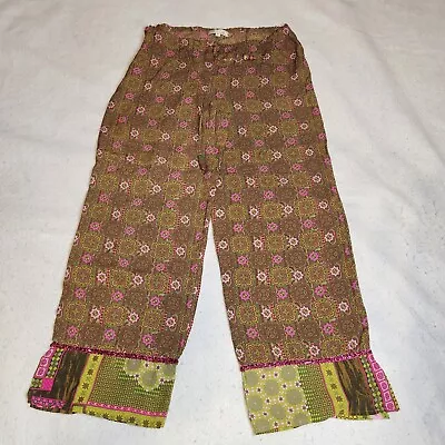 VTG Petro Zillia Womens Silk Palazzo Pants Size S Brown Floral Wide Leg NWOT • $29.99