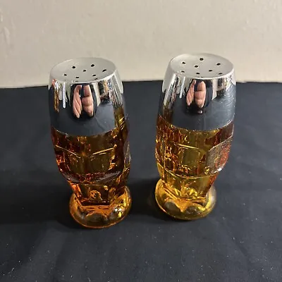 Vintage Viking Glass Amber Salt And Pepper Shakers Beautiful  • $9.99