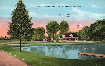 Postcard MI Grand Rapids State Fish Hatchery Posted 1942 Linen Vintage PC J2016 • $3