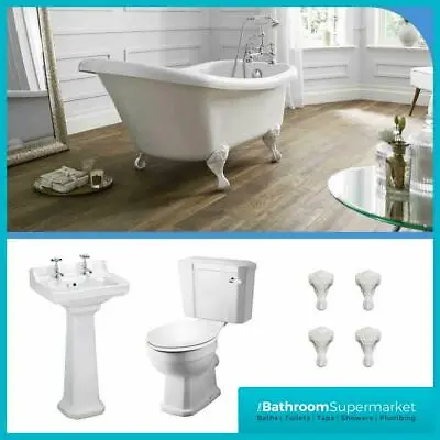 Traditional Victorian Roll Top Freestanding Bath Basin Pedestal Toilet WC Suite • £639.95