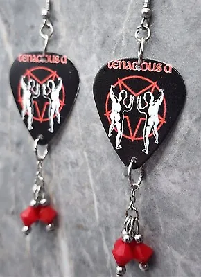 Tenacious D Guitar Pick Earrings With Opaque Red Swarovski Crystal Dangles • $6